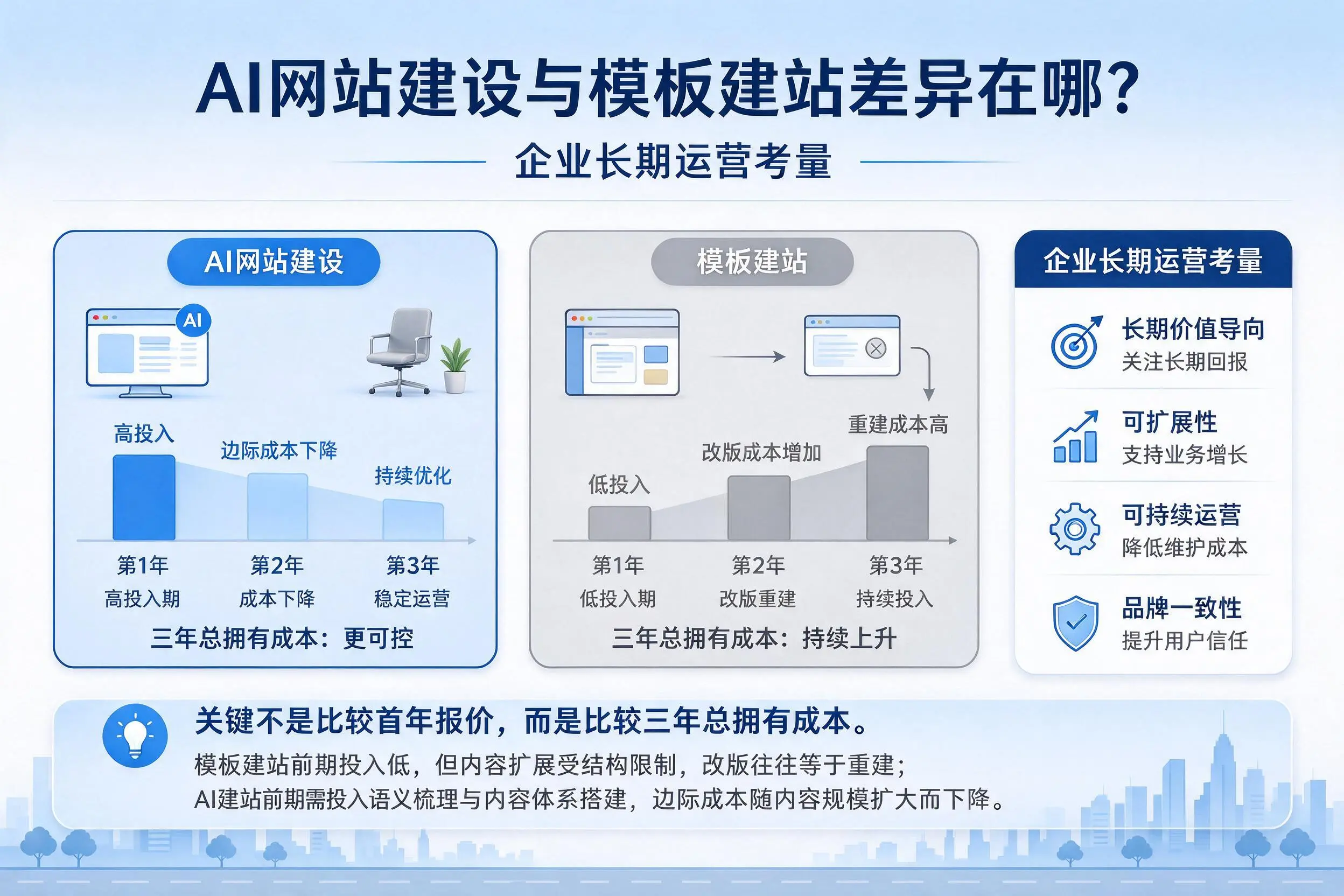 AI网站建设与模板建站差异在哪?朔州企业长期运营考量