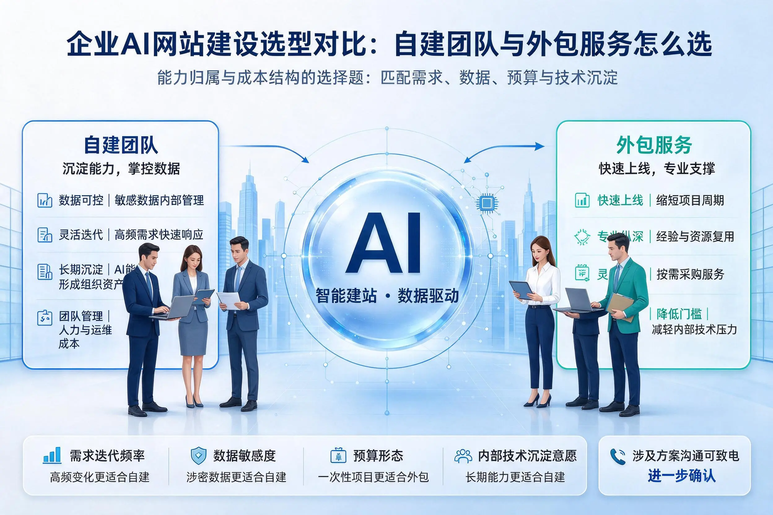 朔州企业AI网站建设选型对比:自建团队与外包服务怎么选